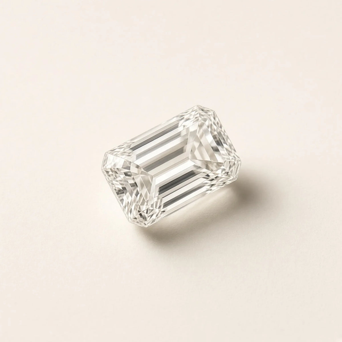 1.53 ct emerald-cut lab-grown diamond, E colour, VVS1 clarity, Excellent polish, tilted view showing crown and pavilion