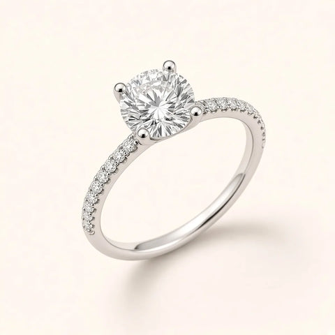 Petite Pave band in 18K white gold with round 1 ct lab-grown diamond – STELLIVON