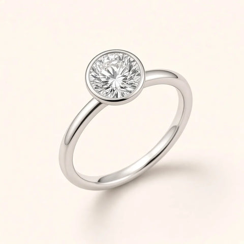 Bezel engagement ring setting in 18K white gold with round 1 ct lab-grown diamond – STELLIVON