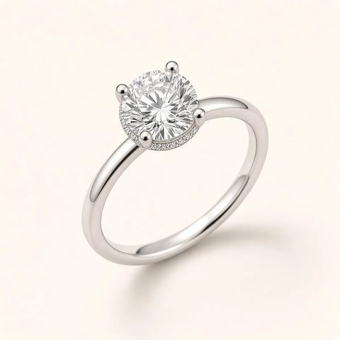 Hidden Halo engagement ring setting in 18K white gold with round 1 ct lab-grown diamond – STELLIVON