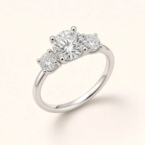 Three Stone engagement ring setting in 18K white gold with round 1 ct lab-grown diamond – STELLIVON