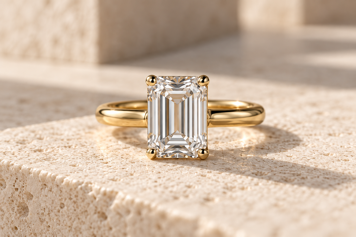 Emerald ring front-view design concept; not actual stock